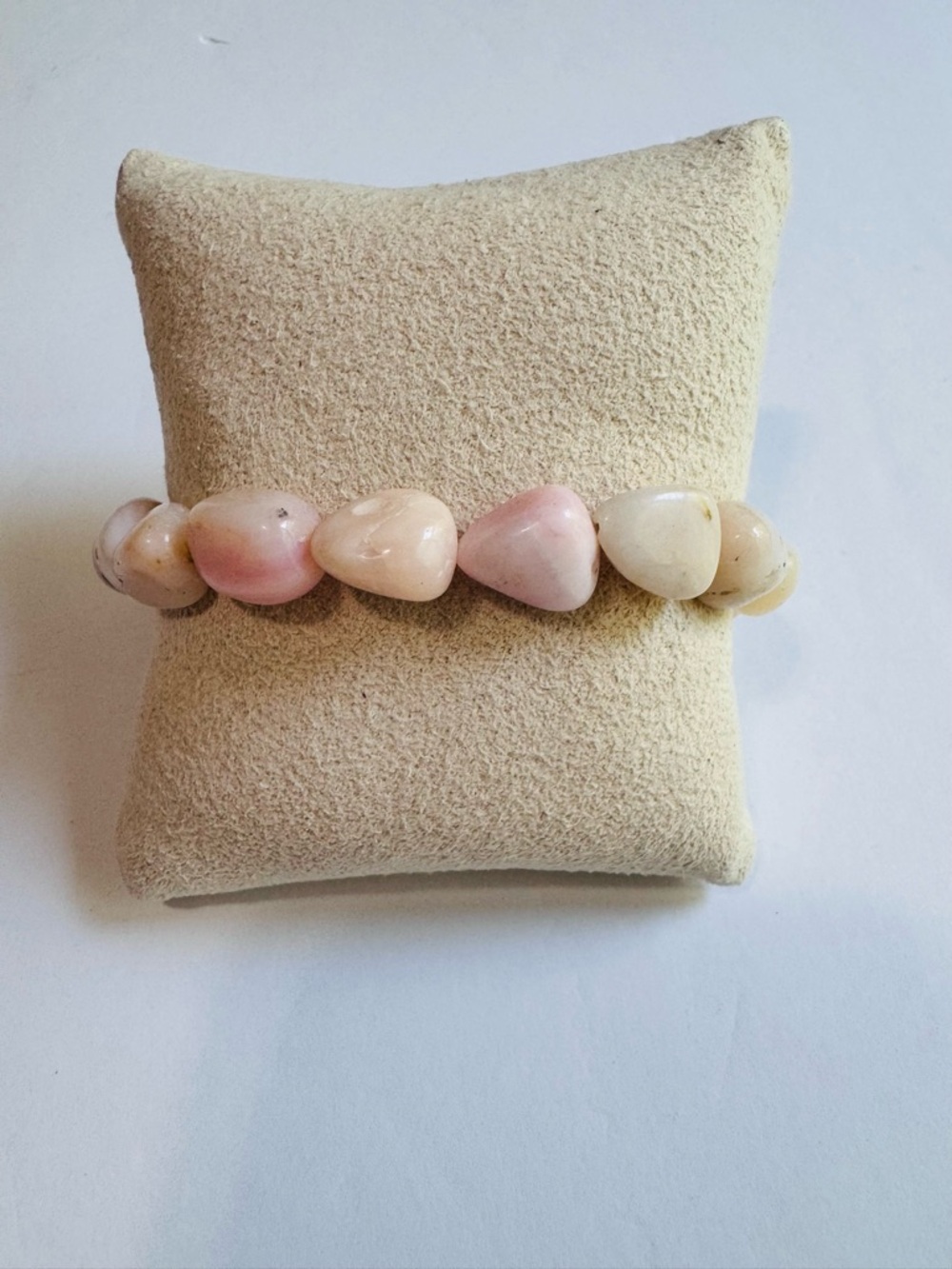 Rose Quartz Natural Stone Stretch Bracelet Pink Tumbled Nugget Beads Boho 17.29g